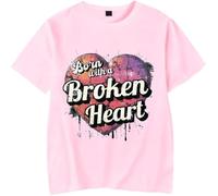 Damiano David Born with a Broken Heart T-Shirt, pour Les Fans De Musique Imprimé Léger à Manches Courtes pour Le Quotidien Le Sport Unisex Tee,Rose,M