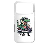 Damien Fun Alligator Motif Moto pour garçon Nom Damien Coque pour iPhone 17 Pro