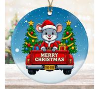 DamienBrightGift Décoration de Noël en céramique avec motif souris et Père Noël - Camion rouge avec décoration d'arbre - Cadeau souvenir amusant de vacances - Décoration de Noël pour 2025 imprimée des