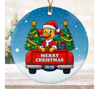 DamienBrightGift Décoration de Noël en forme de canard dans un camion rouge - Jolie décoration en céramique - Cadeau souvenir amusant de vacances - Décoration de sapin de Noël fantaisiste imprimée des
