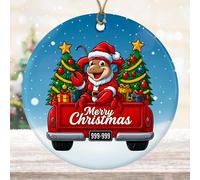 DamienBrightGift Décoration de Noël homard Père Noël - Camion rouge en céramique avec décoration d'arbre - Cadeau souvenir amusant de vacances - Décoration de Noël côtière pour 2025 imprimée des deux