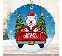 DamienBrightGift Ours polaire Père Noël - Camion rouge en céramique avec décoration d'arbre - Joli cadeau de vacances - Décoration de Noël pour 2025 imprimée des deux côtés