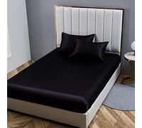 Damier Drap-housse 100 x 200 cm - Noir satiné et soie brillante - Qualité supérieure - Couleur unie - Convient pour matelas jusqu'à 30 cm