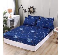 Damier Drap-housse, 120 x 200 cm, bleu, motif espace, ciel étoilé, univers, en microfibre douce, adapté aux matelas ayant jusqu'à 30 cm d'épaisseur