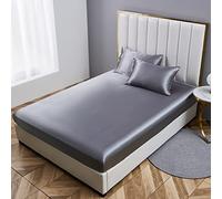 Damier Drap-housse 140 x 200 cm, gris, gris foncé, anthracite, satin, soie brillante, de qualité supérieure, couleur unie, convient pour les matelas jusqu'à 30 cm