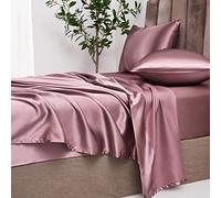 Damier Drap-housse 180 x 200 cm - Rose vieux rose satiné - En soie brillante - De qualité supérieure - Couleur unie - Convient pour les matelas jusqu'à 30 cm