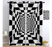 Damier Noir et Blanc Chambre Rideau Occultant,Moderne Minimaliste Rideaux Oeillets,l'art des Illusions d'optique Salon Draperies,Salle des Enfants Panneaux Rideaux intérieurs L132 x H214cm 2 Panneaux
