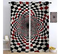 Damier Rouge et Noir Chambre Rideau Occultant, Tunnel en Spirale Salon Panneaux de Rideaux Intérieurs, Géométrie Oeillets Rideaux, Abstrait Fenetre Rideaux L 132 x H 183cm 2 Panneaux