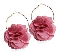 DAMLENG Boucles d'oreilles pendantes légères en tissu bohème faites à la main avec pompons floraux en mousseline de soie pour femmes vacances mariage, Résine