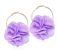 DAMLENG Boucles d'oreilles pendantes légères en tissu bohème faites à la main avec pompons floraux en mousseline de soie pour femmes vacances mariage, Résine