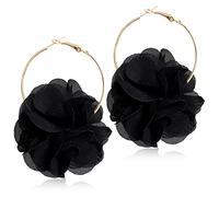 DAMLENG Boucles d'oreilles pendantes légères en tissu bohème faites à la main avec pompons floraux en mousseline de soie pour femmes vacances mariage, Résine