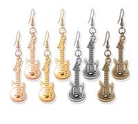 Damleng Lot de 4 paires de boucles d'oreilles pendantes en forme de guitare électrique faites à la main pour homme et femme Doré