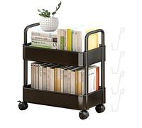 DAMLUX 2 Tier Rolling Book Cart,Book Rack Storage with Wheels - Multi-Functional Mobile Book Cart Organizer for Bedroom Living Room Home School, Kids Children Students