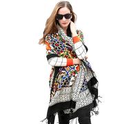 DANA XU Couverture pashmina extra large 100% laine mérinos écharpe de voyage en cachemire pour femme automne hiver châle surdimensionné floral, 11 noir., 96 * 42 INCHES