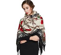 DANA XU Écharpe Pashmina 100% pure laine pour femme Noir Taille L - Blanc -