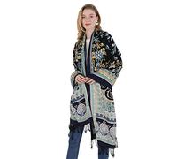 DANA XU Grande couverture 100% pure laine pashmina en cachemire doux dupatta châles et châles pour femme robe de soirée, 46 Noir et gris, 96 * 43 INCHES