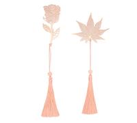 DANAIXZ 2 pièces marque-pages en métal or rose conception de feuille de fleur creuse marqueurs de page en acier inoxydable galvanisé avec pompon pour les amateurs de livres lecteur