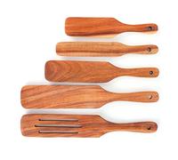 DANAIXZ Ensemble de 5 spatules en bois de teck, ustensiles de cuisine naturels, anti-chaleur, anti-rayures, spatules en bois pour griller, retourner, servir des steaks, des crêpes,
