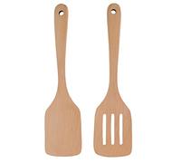 DANAIXZ Ensemble de spatules professionnelles en bois, 2 pièces, ustensiles de cuisine en bois de hêtre avec pelle qui fuit, poignée antidérapante pour la cuisson, la cuisson, le m