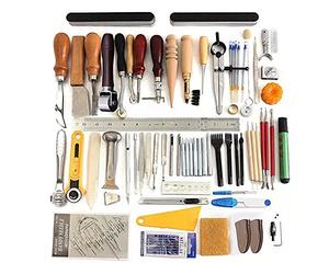 DANAIXZ Kit d'outils professionnels d'artisanat du cuir 87 pièces, ensemble complet de couture, de poinçonnage et de sculpture pour les projets de bricolage en cuir, débutants, art
