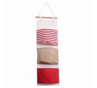 DANAIXZ Sac de Rangement Suspendu en Coton et Lin à 3 Couches, Pochette d'organisation Murale pour la Maison, Le Bureau, la Garde-Robe, Gain de Place, Bleu Rouge 20.5x13x7.5cm (Rouge)