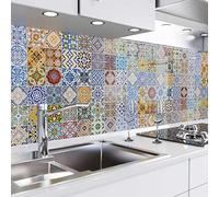 danario Crédence Adhésive pour Cuisine - Aspect Verre | Protège Mur Cuisine | Mural décoratif Autocollant | 0,8 mm | Carreaux de mosaïque colorés - Échantillon