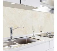 danario Crédence Adhésive pour Cuisine - Aspect Verre | Protège Mur Cuisine | Mural décoratif Autocollant | 0,8 mm | Beige marbré - 60cm x 280cm