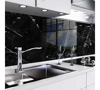 danario Crédence Adhésive pour Cuisine - Aspect Verre | Protège Mur Cuisine | Mural décoratif Autocollant | 0,8 mm | Noir marbré - 60cm x 220cm