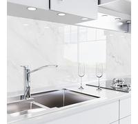danario Crédence Adhésive pour Cuisine I Panneau Mural décoratif Autocollant | Protège Mur Cuisine | Décoration Aspect Verre | 0,80 mm | Blanc marbré - 60cm x 80cm