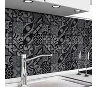 danario Crédence Adhésive pour Cuisine I Panneau mural décoratif autocollant | Protège mur cuisine | Décoration aspect mat | 0,40 mm | Carreaux sombres - 60 cm x 340 cm