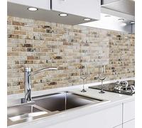 danario Crédence Adhésive pour Cuisine I Panneau Mural décoratif Autocollant | Protège Mur Cuisine | Décoration Aspect Verre | 0,80 mm | Briques - 60cm x 340cm