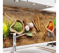 danario Crédence Adhésive pour Cuisine I Panneau mural décoratif autocollant | Protège mur cuisine | Décoration aspect mat | 0,40 mm | Épices sur Bois - 60 cm x 500 cm