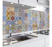 danario Crédence Adhésive pour Cuisine | Protège Mur Cuisine | Mural Décoratif Autocollant | 0,37 mm | Opaco | Carreaux de mosaïque colorés - 60cm x 280cm