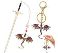 Danbghyuo Metal Marque Page, Épingles à Cheveux Épée, Antiquité Marque Page, éPée Livré Avec un Pendentif,Amateurs De Lecture Cadeau Amusant Pour Les Femmes Et Les Hommes (Rouge + porte-clés)