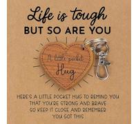 Danbghyuo Porte-Clés Coeur en Bois, Pièce porte-bonheur Pocket Hug, Carte de Vœux Avec Enveloppe, Peut être Gravé Cadeau D'amitié Pour Maman Porte-clés Sœurs