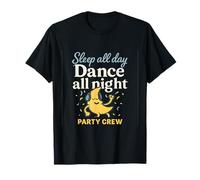 Dance All Night Moon Party Crew en Bleu, Jaune, Blanc T-Shirt