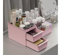 DancesCat Rangement Maquillage et 2 Tiroirs, Grande Capacité Organisateur Maquillage Pour Dresser, Salle de Bain, Boite a Maquillage, Rangement Salle de Bain, Rangement Skincare (Rose)