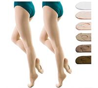 DANCEYOU 2 Paires Collant Danse Classique Femme Opaque avec Convertible pour Fille Enfants et Adultes Beige L