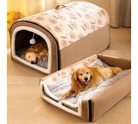 Danchen Maison pour chien, grand lit pliable 2 en 1 avec coussin anti-anxiété, doux et chaud, lit igloo antidérapant pour chiens, chiots, chats, lapins, niche amovible et lavable pour animaux (XXL
