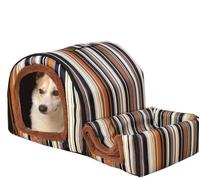 Danchen Niche extra large pour animal de compagnie, coussin d'hiver chaud et amovible pour animal de compagnie, sac de couchage pour gros chien, chats/chiots (M-45 x 37 x 32 cm, rayures marron)