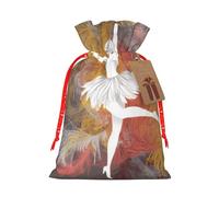 Dancing_Feather Sacs de Noël réutilisables avec cordon de serrage pour emballage cadeau de fête, ruban de Noël rouge, M