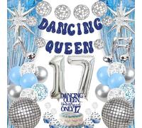 Dancing Queen Lot de 26 décorations de fête « Mamma Mia » dont Young&Sweet Only 17 - Ballons disco en aluminium en forme de chiffre 17 pour filles et garçons de 17 ans
