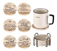 Dandat Lot de 12 sous-Verres chrétiens pour Boissons avec versets de la Bible avec Envers en liège - Absorbants pour Table Basse avec Support - Dessous de Verre Amusant en céramique pour la Maison