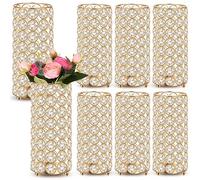 Dandat Lot de 8 vases à Fleurs en Cristal - 20 x 8 x 8,3 cm - Vase décoratif en Cristal pour centres de Table, vases cylindriques pour fête de Mariage, événement, Table de Maison (doré)