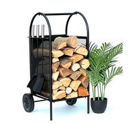 DanDiBo 96358 Étagère pour bois de cheminée en métal Noir 80 cm avec couverts et roulettes
