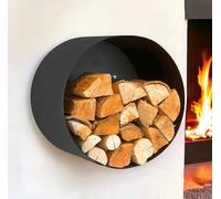 DanDiBo 96433 Étagère intérieure pour bois de cheminée, en métal, noire, ronde, murale, 50 cm, avec panneau arrière, support en bois de cheminée, support en bois, étagère murale suspendue