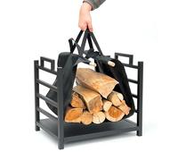 DanDiBo 96466 Étagère à bois de cheminée en métal noir avec sac de transport 45 cm