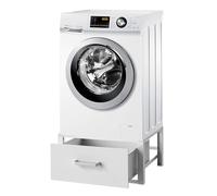 DanDiBo 96502 Support de machine à laver avec tiroir en métal blanc - Support de machine à laver - Socle rehausseur moderne en caoutchouc