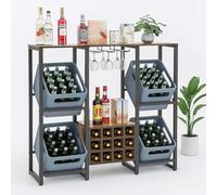 DanDiBo Étagère à 4 caisses à boissons avec étagère en métal noir 96659 Étagère à boissons Étagère à boissons Étagère à vin avec porte-verre