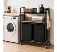 DanDiBo Panier à linge avec roulettes et 2 étagères - 2 compartiments - 96698